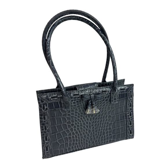Liz Claiborne Gray Vegan Leather Croc Embossed Tote Handbag Faux Leather - Picture 1 of 7